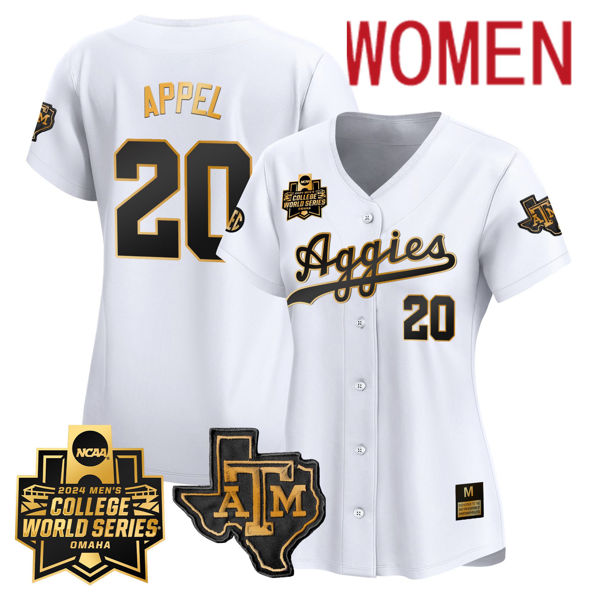 Women Texas A&M Aggies #20 Appel White 2024 College World Series Vapor Premier Limited NCAA Jersey style 1